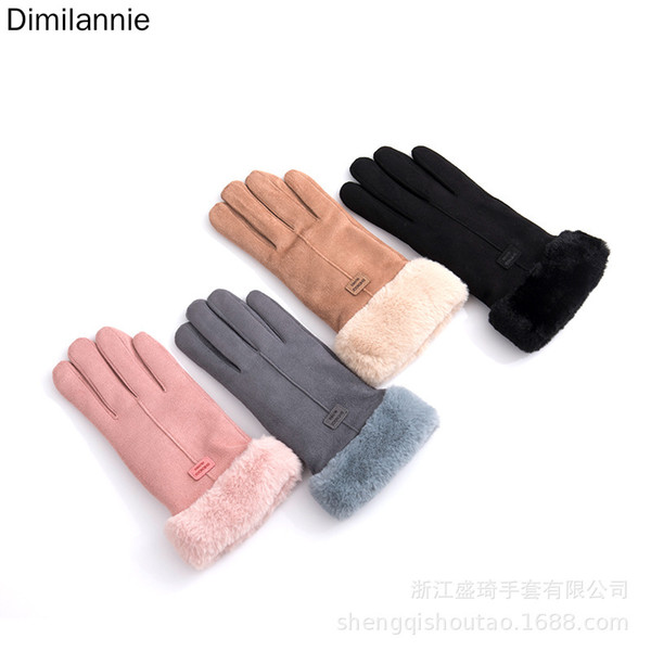 Adispulent Winter Female Wool Gloves Warmth Cashmere Suede Fabric Warm Thicken Plush Wrist Winter Gloves Women Driving