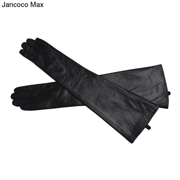 Jancoco Max 2018 Women's Long Genuine Sheepskin Leather Gloves High Quality Sexy Evening Party Mittens S2064