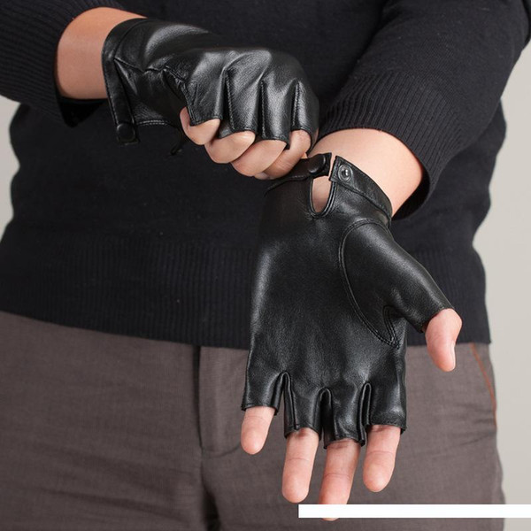 Wholesale- Brand Men and Women Genuine Leather Gloves Sheepskin Leather Fingerless Gloves Black Red Dance Driving Glove KU-008