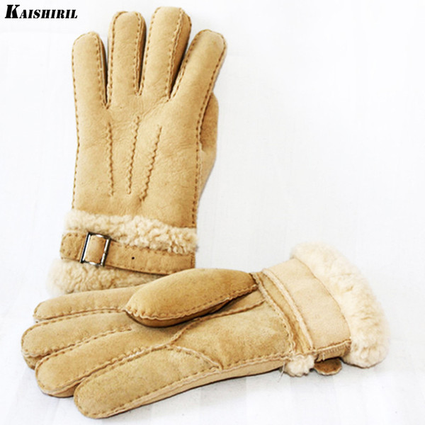 Men's Winter Gloves Men Leather Wool Gloves Thermal Warm Mittens Soft Cashmere Genuine Sheep Fur Snow Real Leather