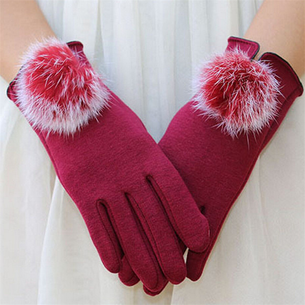 Fashion Touch Screen Gloves 4 Colors Women Winter Warm Gloves Touch Screen Mittens winter with Hairball CC3114