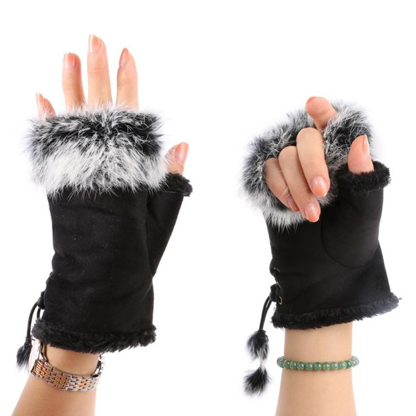 Quality Guarantee Fashion Women's Faux Fur Hand Wrist Warmer Half Finger Gloves Winter Glove 13 Colors