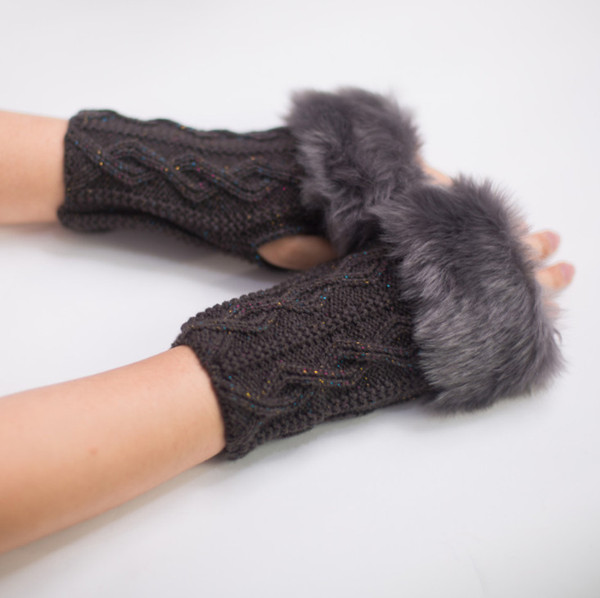 100pairs Winter Autumn Warmer Fashion Girls Wrist Gloves Faux Fur Crochet Women Knitted Fingerless Mittens Exposed Finger