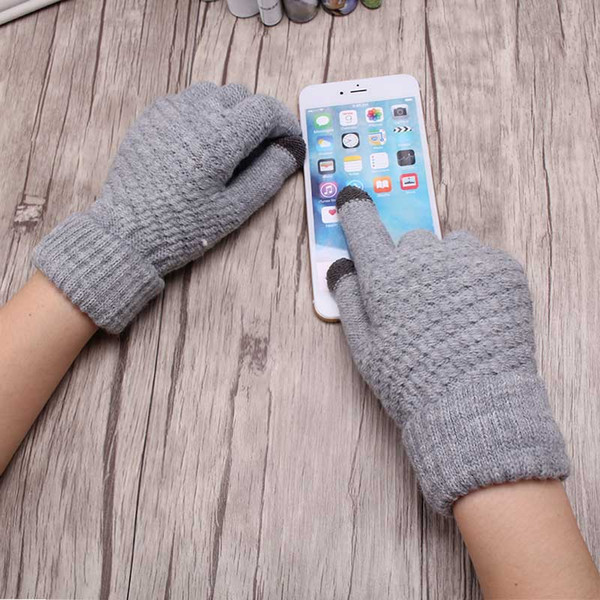 Hot Selling New Women Warm Winter Knitted Full Finger Gloves Mittens Girl Female Solid Woolen Gloves Screen Luvas