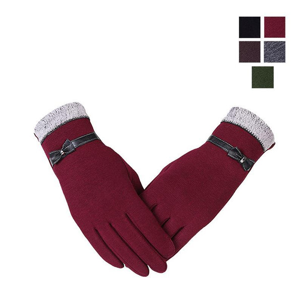 5 Color Fashion Womens Gloves Screen Winter Warm Cute Bow Soft Wrist with Girls Gift Gloves Mittens Full Cashmere Female