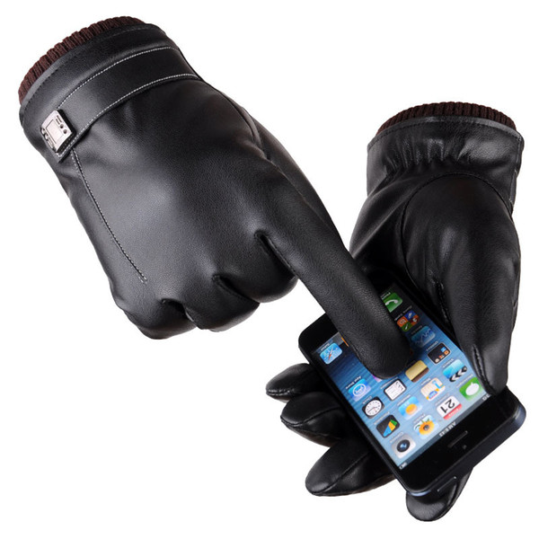 Men's Winter Gloves Touch Screen Simulation Leather Driving Cycling Windproof Keep Warm Gloves Male Outdoor Plus Velvet