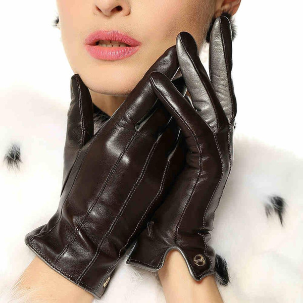 Real Leather Gloves Female Thermal Knitted Lined High Quality Sheepskin Driving Woman Gloves Fashion Trend EL031NR-1