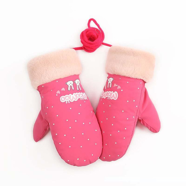 New Winter Female Lace Warm Cashmere Three Ribs Cute Bear Mittens Double thick Plush Wrist Women Touch Screen Driving Gloves