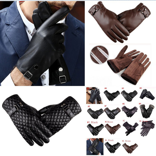 Mens Driving Gloves Winter PU Leather Touchscreen Warm Soft Thick Fleece Lining Windproof Water-resistant Biking Outdoor Gloves 15styles