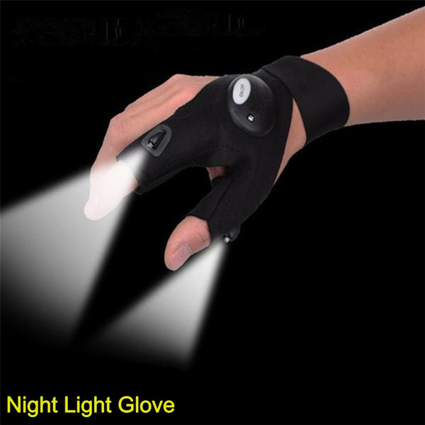 Night Light Gloves With LED Light Black Waterproof Fabric, Rescue Tools For Adults Mens Womens / Outdoor Fishing Equipment / Cycling Gear