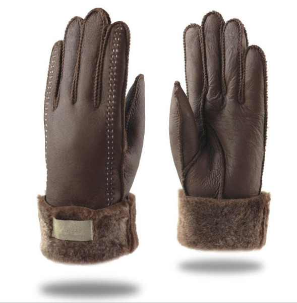 Winter Matt Leather With Fur Gloves Unisex Designer PU Leather Women Five Fingers Gloves 3 Colors Brand