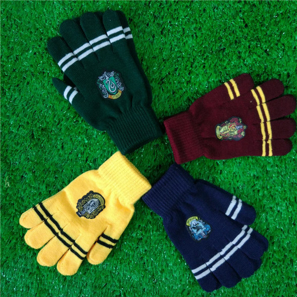 Harry School Gryffindor Slytherin Ravenclaw Hufflepuff Gloves Badge Five Fingers Gloves Cosplay Potter Fans Christmas Gift Drop Shipping