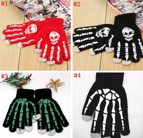 Skeleton Touch Screen Gloves Halloween Smart Phone Tablet Touch Screen Gloves Winter Mittens Warm Full Finger Skull Gloves 4 Styles 200Pairs