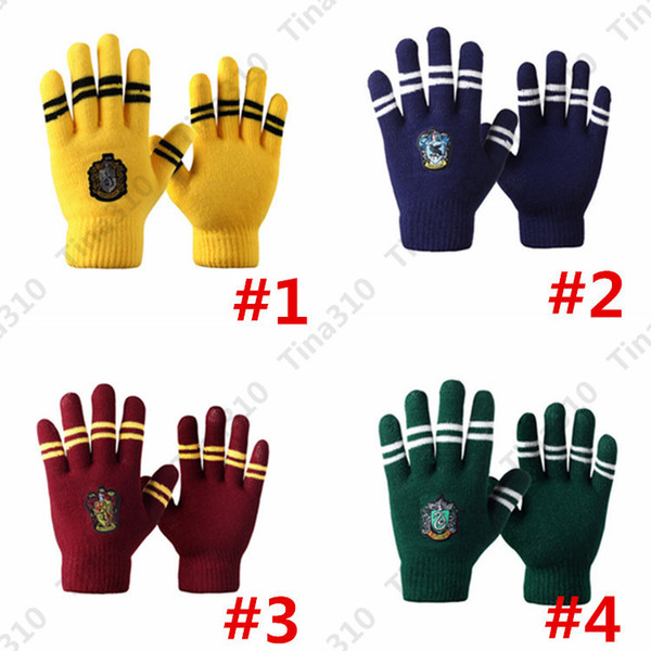 4 color Harry potter gloves Mittens Knitted gloves badge Finger Gryffindor Glove Winter Warm Gloves 150pair T1G133