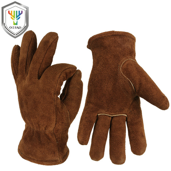 OZERO Men's Work Driver Gloves Cowhide Winter Warm Cashmere Windproof Security Protection Wear Safety Working Woman Gloves 2008 S1025