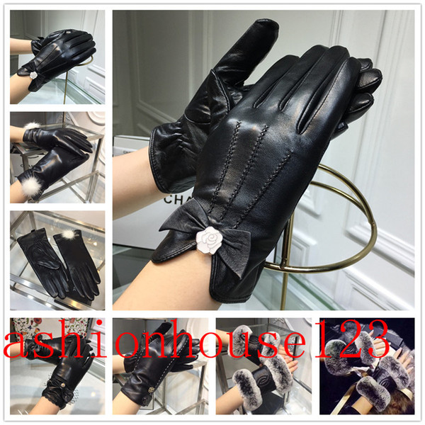 2018 new ladies sheepskin warm gloves mink fur decoration velvet cute bow