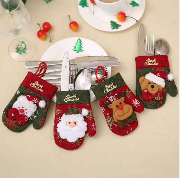 2019 New Christmas Decoration Restaurant Desktop Decoration Cutlery Set Knife and Fork Gift Bag Christmas Santa Claus Gloves