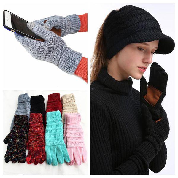 8 Colors Knitted Gloves Capacitive Touch Screen Gloves Women Winter Touch Screen Five Fingers Gloves 2pcs/pair CCA10644 200pairs