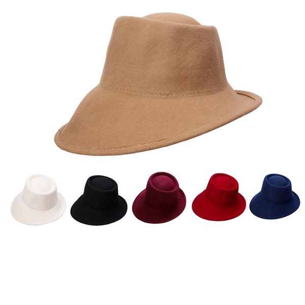 Unisex Special Design 100% Wool Felt Tilt Asymmetrical Brim Wedding Church Cloche Fedora Casual Hat T289