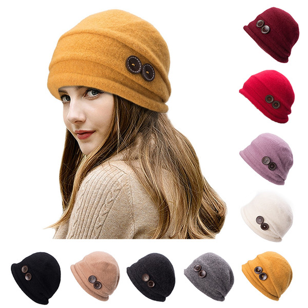 Unisex Casual Beanie Skull Buttons 100% Wool Felt Baggy Hat Winter Classic Warm Cloche Earmuffs Bonnet T178