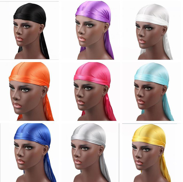 New Fashion Men's Satin Durags Bandana Turban Wigs Men Silky Durag Headwear Headband Pirate Hat Hair Accessories