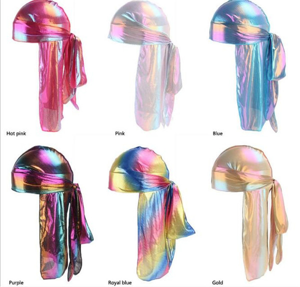 Colorful Sparkly Durags Turban Bandanas Men's Shiny Silky Durag Headwear Headbands Hair Cover Wave Caps R303