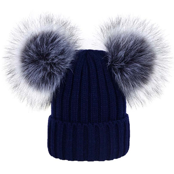 Fur Ball Pom poms winter hat for women girls knitted wool beanies caps thick female Women's Fur gorros hats Detachable