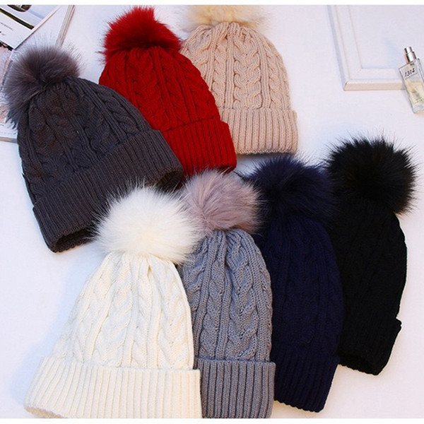 Thicken Warm Fur Ladies Pom Pom Hats Beanie 2019 Winter Hats For Women Knitted Hat Female Pompom Hat With Pompon