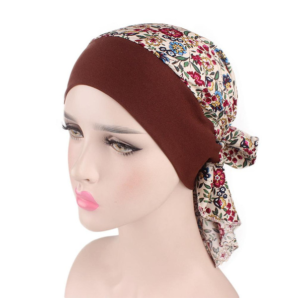 2018 New Women Floral Turban Hat India Cap Hairnet Muslims Chemo Cap Flower Fold Beanies Chemotherapy Hat for Ladies