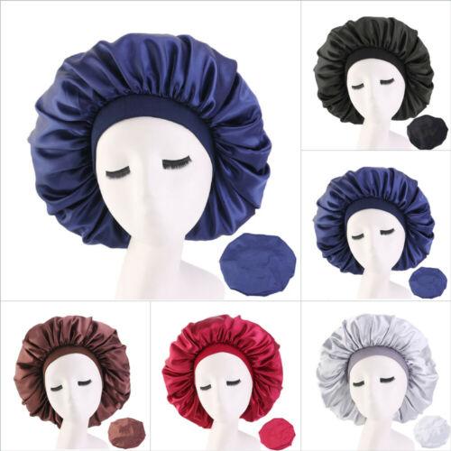 Night Sleep Cap Hair Bonnet Hat Head Cover Satin Wide Adjust Elastic Band