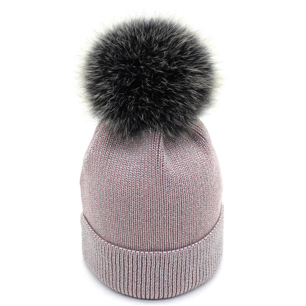 2018 Ladies Korean version of real fur oversized fur ball hat winter thickened warm wool knit top hat winter hats