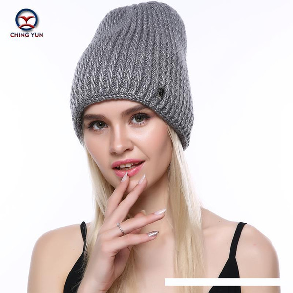 CHINGYUN Women Winter Warm hat knit hat new soft Thick warm pattern High Quality Female Knitted Metal accessories a19-23