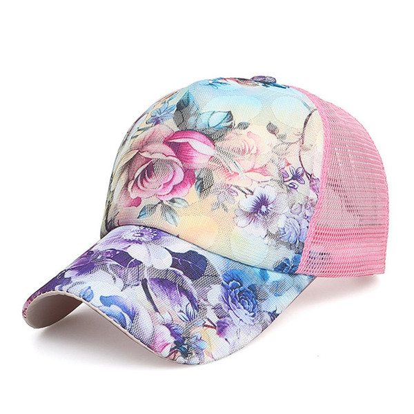 okdeals Women's Fashion Flower Printed Baseball Caps Gorras Sun Hats Breathable Mesh Hat Summer Cap For Girls Snapback Casquette