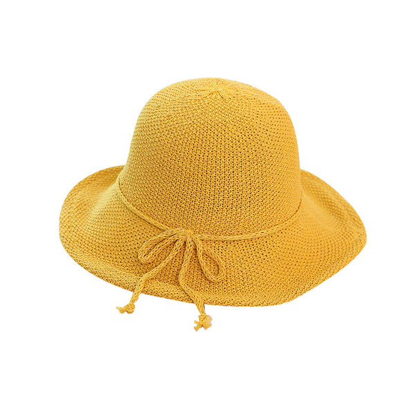 Joker leisure cotton yarn wide brim bowknot yellow fisherman hat female sunshade hat sun female artistic basin autumn