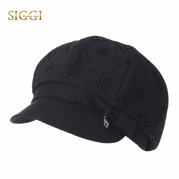 SIGGI Spring Cotton Women Berets Hats Solid Bowknot Decoration Front Brim Sweatband Breathable Chapeu Snapback Caps Female 99026