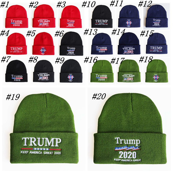 Trump 2020 President Knitted Hats Keep America Great Embroidery Winter Warm Ski Crochet Hats Outdoor Knitting Beanie Cap 20 colors