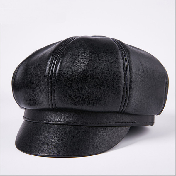 Genuine Sheepskin Leather Caps Fashion Newsboy Caps Hats Luxury Design Sun Hats Cap MZ24