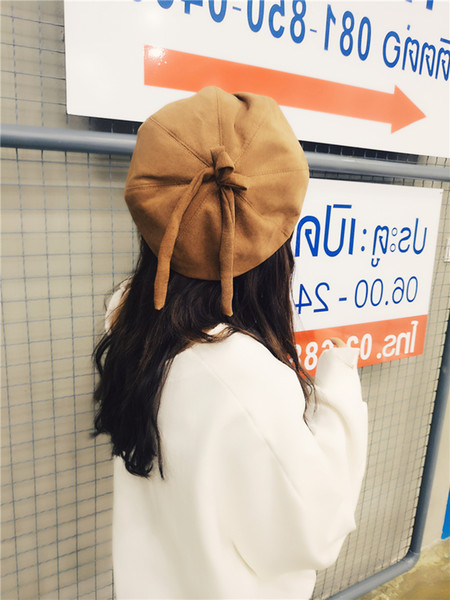 Hat female spring beret women's small fresh painter cap handmade bow pumpkin octagonal cap