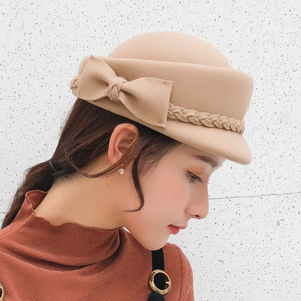 Winter 100% Wool Fedora Hat For Women Formal Bowknot Pillbox Hat Party Fascinator Berets Painter