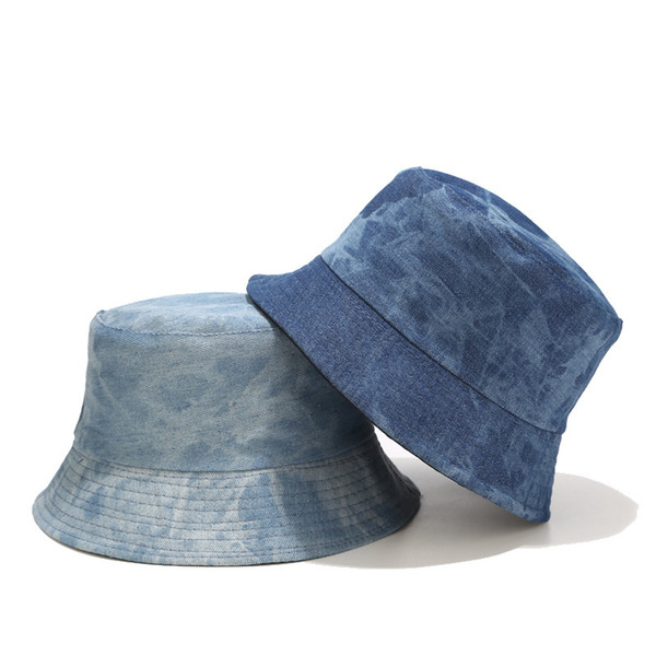 2019 Women hat Washed retro tie-dye fisherman hat female spring new denim double-sided wearing basin outdoor sun bucket