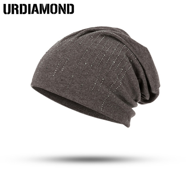 URDIAMOND New Winter Hat For Women Casual Solid Skullies Beanies Rhinestone Hat Fashion Warm Women's Cotton Female Cap