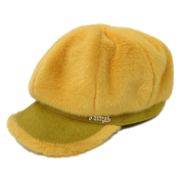 Faux Fur Plush Korea Octagonal Baseball Cap Beret Femme Hat Autumn Winter Women Newsboy Cap Casquette Femme