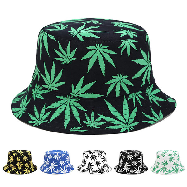 Fashion New Women men Vogue Hemp Leaf Design Basin Caps Maple leaves Brooklyn Bucket Hat Fisherman Summer Beach leisure Panama Hat