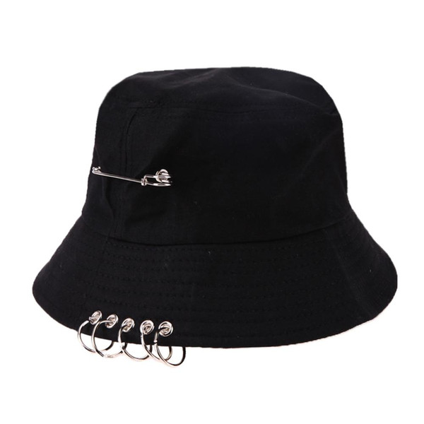 Bucket Hat Unisex Folding Hunting Fisherman Outdoor Cap Cool Girl Boy Iron Ring Fisherman Hiphop Hat Solid Outdoor Cotton Sunhat