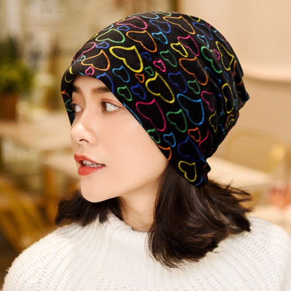 2019 New Women Hip Hop Scarf Caps Korean Love Heart Hats Spring Autumn Summer Girls Beanies Chemo Hat Stretchy Turban Head Cap