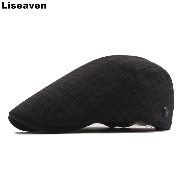 Liseaven Men Beret Cap Casual Plaid Hats Brand Fashion British Style Autumn Winter Cotton Berets