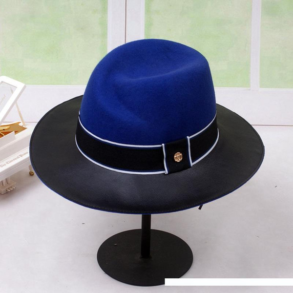 Fashion-Fibonacci 2018 New Brand Quality Jazz Faux Leather Wool Patchwork Fedora Hat for Wool 100% Felt Hat