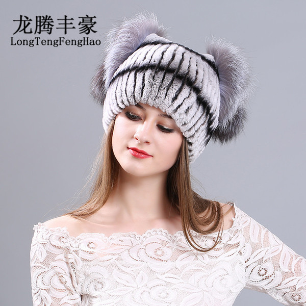 2017 winter cap Russian hat women fur hats cap warm 100% Natural fur Knitted beanies Casual Genuine caps female