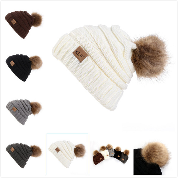 Causal Women Winter Knitted Hat Cute Female Imitation Raccoon Hair Beanie Crochet Hat Knit Warm Women Caps Fashion Accessories