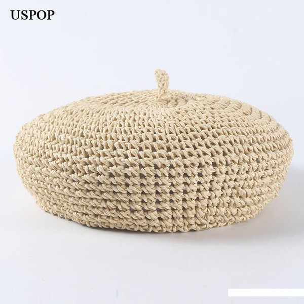 USPOP 2019 New fashion berets spring adjustable straw beret women straw hat